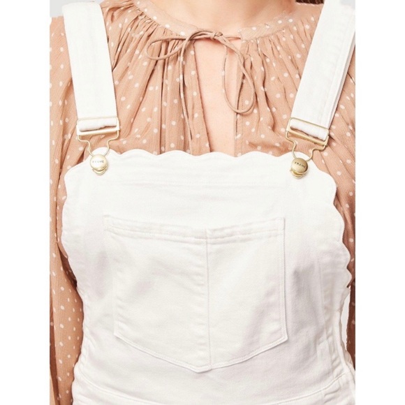 Frame Denim Scallop Edge Overalls in Blanc or White, Sz XS - Picture 4 of 10